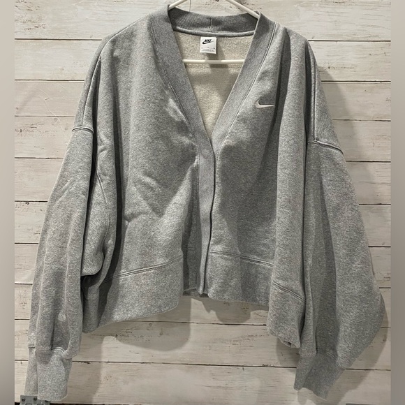 NIKE WOMEN’S XL PHOENIX FLEECE OVERSIZED CARDIGAN HEATHER GRAY - Picture 1 of 16